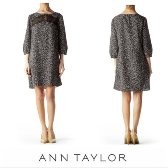 Ann Taylor Lace Front Detail Print Shift Dress - Picture 1 of 7